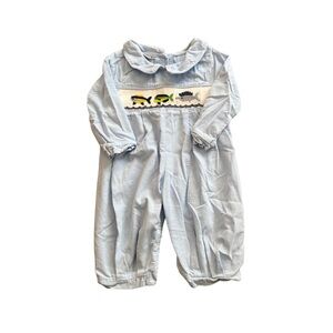 Light Blue Baby Romper with Fish Smocking